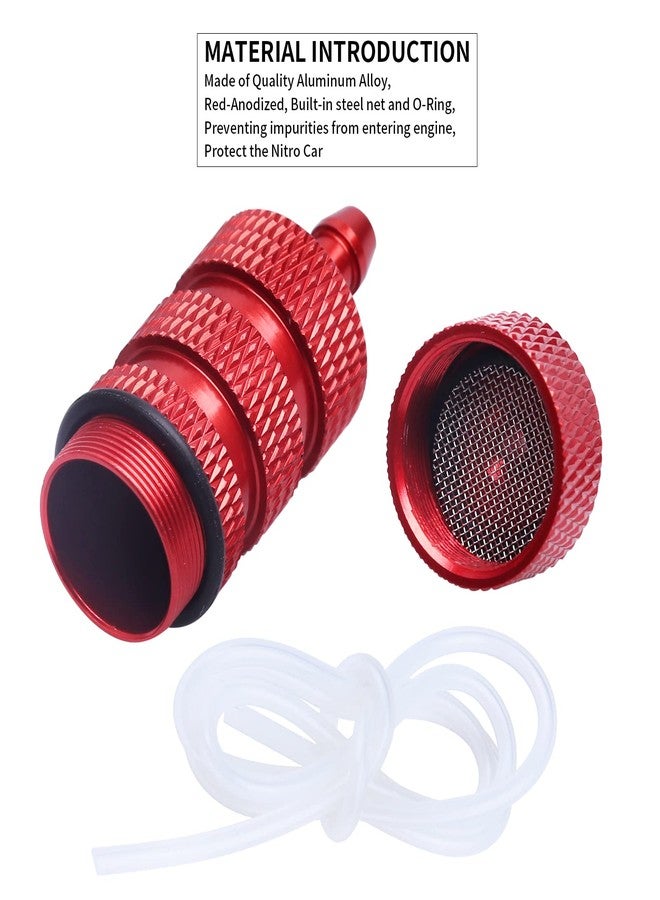 FriHobby Aluminum RC Fuel Filter and Silicone Tubing for Nitro Powered RC Car RC Airplane Models (Red) - Image 4